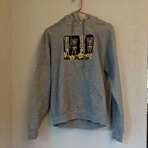 Tiki Hawaii Sweatshirt Hoodie Kangaroo Pocket M Gray Hippie  Pullover Punk Prep